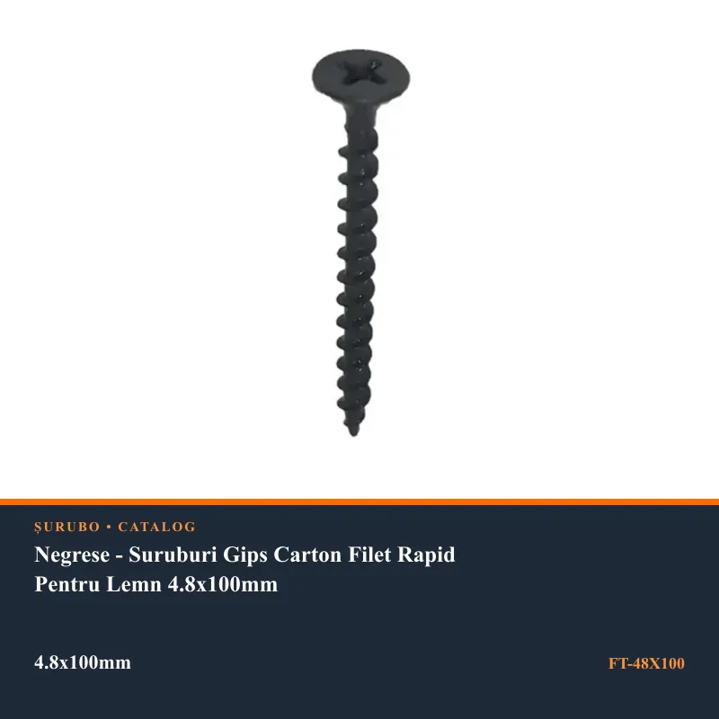Negrese - Suruburi Gips Carton Filet Rapid Pentru Lemn 4.8x100mm