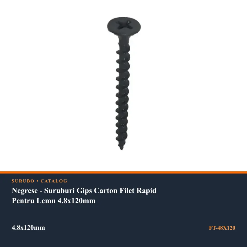Negrese - Suruburi Gips Carton Filet Rapid Pentru Lemn 4.8x120mm